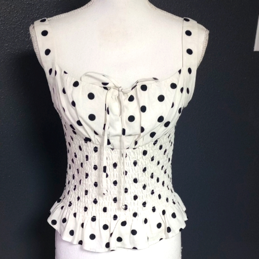 Giani Bernini White Cream Tie Front Peplum Tank Top